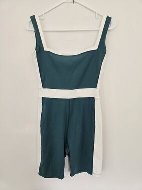 yllw Women’s Teal and White Colorblock Jumpsuit Athleasure Athletic Preppy Large